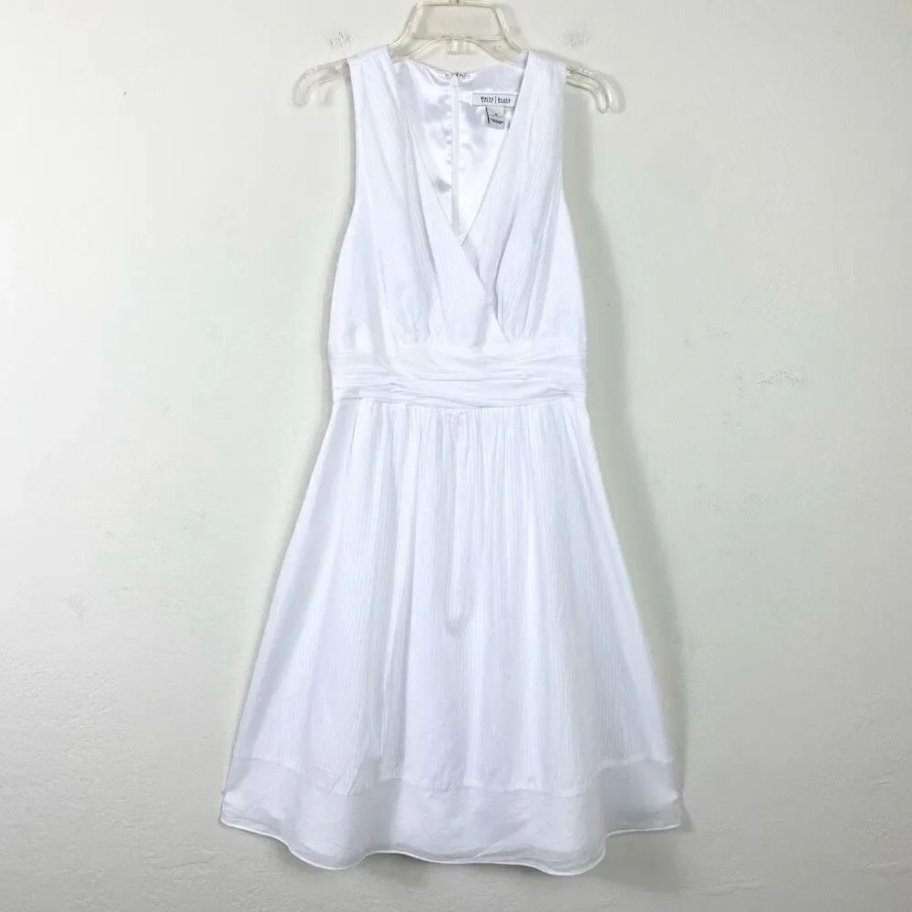 WHBM White Cotton Surplice V Neck Sleeveless A Line Midi Dress Size 8